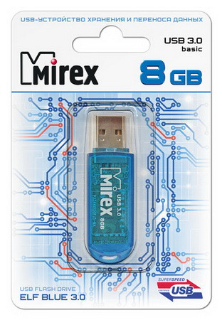 USB 3.0 Flash Drive 8Gb Mirex ELF BLUE, 140/28 Мбайт/с, Blue