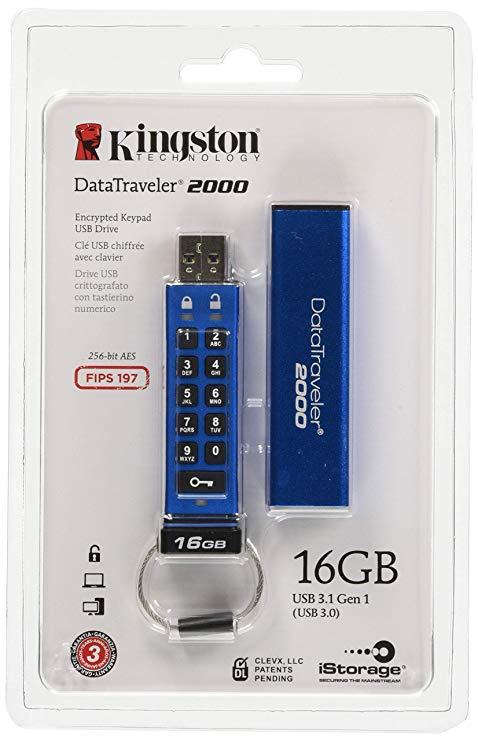 USB 3.1 Flash Drive 16Gb Kingston DataTraveler 2000, 120/20 Мбайт/с, blue - фото 1 - id-p69235026