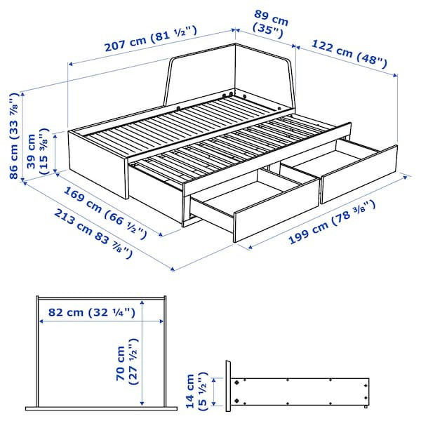 Кушетка каркас ФЛЕККЕ с 2 ящиками белый ИКЕА, IKEA - фото 7 - id-p36996402