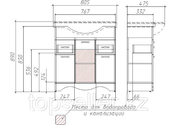 Тумба под умывальник "Классика 80" RICH Венге 2 ящика Домино - фото 2 - id-p69249430