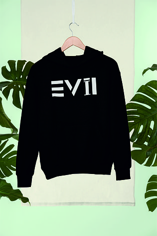 Худи черный c зеркальным принтом Live (evil), фото 2