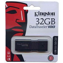 USB 3.1 Flash Drive 32GB Kingston DataTraveler 100 G3, 5000 Мбит/сек, Чёрный
