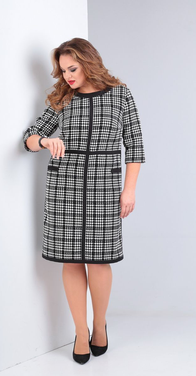Платье Andrea Style-00228, черно-белый, 52