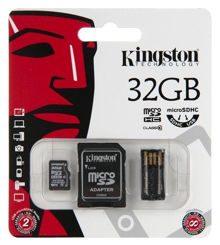 Карта памяти Micro SDHC 32Gb Kingston, Class10,  + adapter SD + USB reader