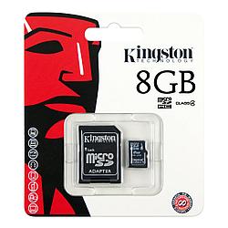 Карта памяти Micro SDHC 8Gb Kingston, Class 4, + adapter SD