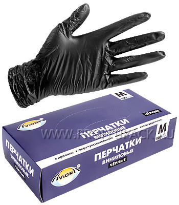 Перчатки нитриловые, черные размер M 100 шт/уп. 10 уп/кор. Aviora
