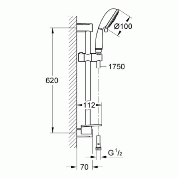 Grohe Душевая гарнитура New Tempesta Rustic 100, ручной душ, штанга 600 мм, шланг 1750 мм, полочка 27609001 - фото 5 - id-p69304619