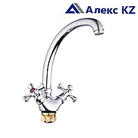 Смеситель ZEGOR DTZ4-B827  двуручный для кухни гибкий,гайка (корона)