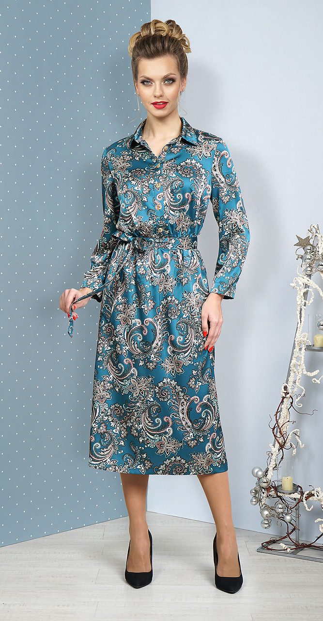 Платье Alani-1074/1, бирюзовый с серым, 46