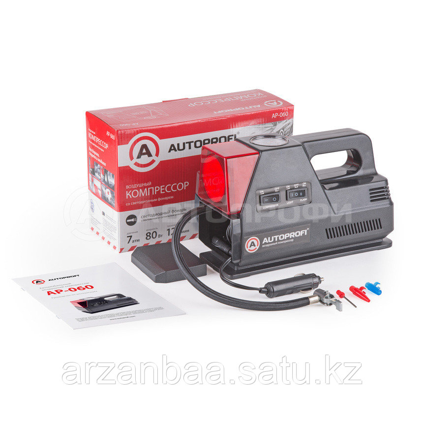 Компрессор автомобильный AUTOPROFI, пластиковый, 80 Вт, 12V, производительность 12л/мин, сигнальный