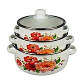 Уценка (товар с небольшим дефектом) Набор кастрюль Хозяюшка, красные цветы (4467/1)