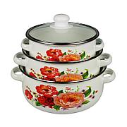 Уценка (товар с небольшим дефектом) Набор кастрюль Хозяюшка, красные цветы (4467/1)