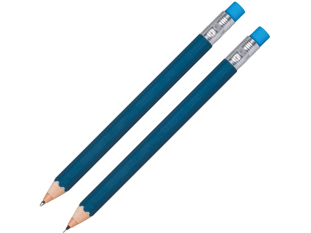 Набор Даллас: ручка шариковая, карандаш с ластиком в футляре, синий - фото 1 - id-p69343334