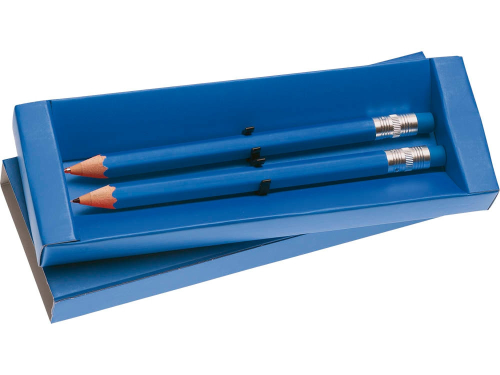 Набор Даллас: ручка шариковая, карандаш с ластиком в футляре, синий - фото 2 - id-p69343334