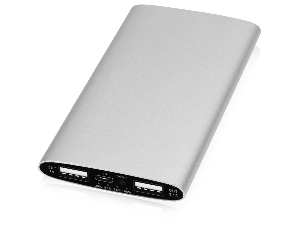 Портативное зарядное устройство Мун с 2-мя USB-портами, 4400 mAh, серебристый - фото 1 - id-p69348074