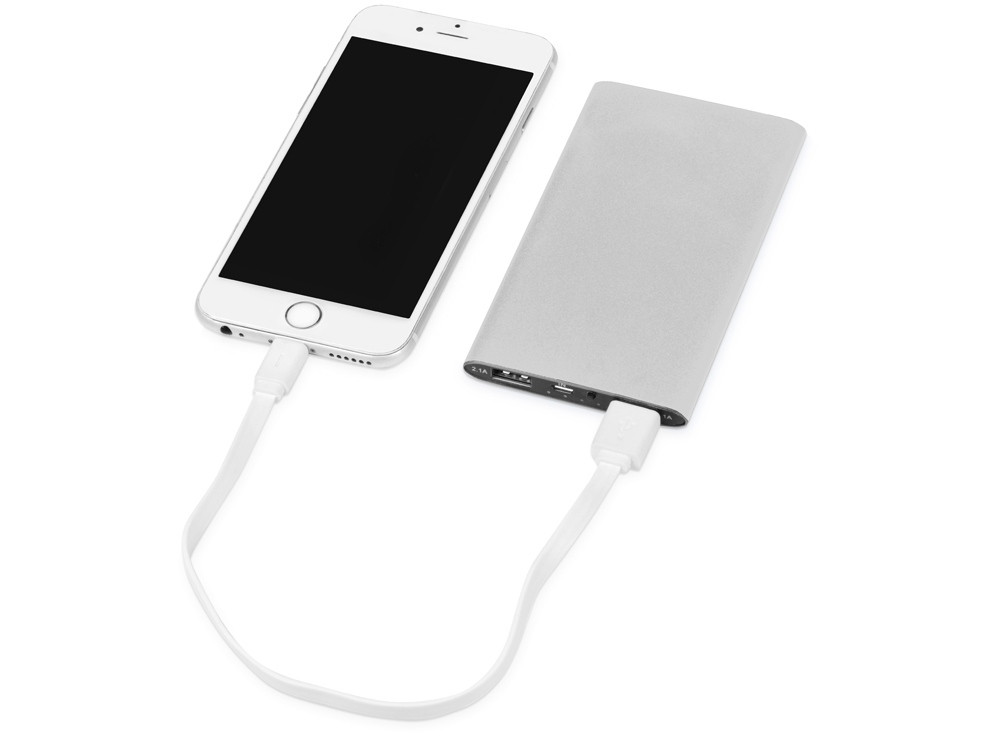 Портативное зарядное устройство Мун с 2-мя USB-портами, 4400 mAh, серебристый - фото 2 - id-p69348074