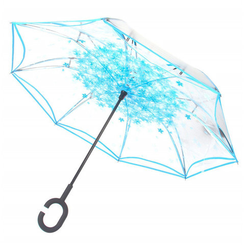 Чудо-зонт автоматический прозрачный «Перевертыш наоборот» (Голубые цветы) - фото 1 - id-p69364990
