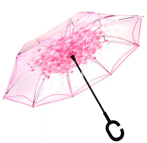 Чудо-зонт автоматический прозрачный «Перевертыш наоборот» (Розовые цветы)