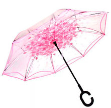 Чудо-зонт автоматический прозрачный «Перевертыш наоборот» (Фиолетовые цветы), фото 3