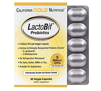 California Gold Nutrition, Пробиотики LactoBif, 5 миллиардов КОЕ, 60 растительных капсул