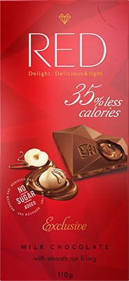 Молочный шоколад с ореховой начинкой со сниженной калорийностью, "RED Delight", 110 г