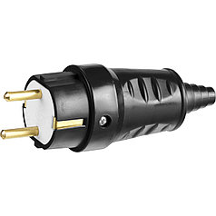 Вилка СИБИН электрическая ударопрочная, с заземлением, 16А/220В, черная