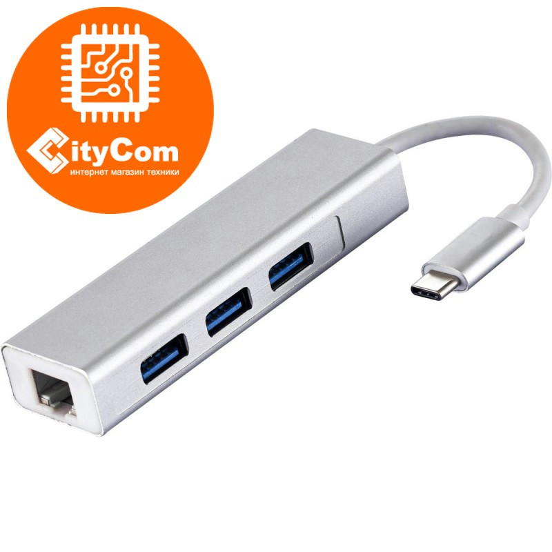 Адаптер (переходник) USB Type-C to Ethernet +USB 3.0 multiple USB Hub. Конвертер. Арт.5439