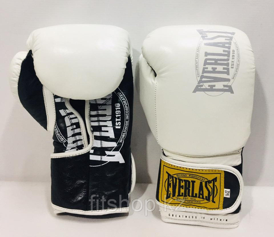Боксерские перчатки Everlast ( натуральная кожа )  цвет черный /белый