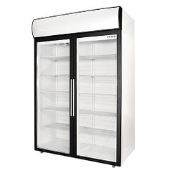 Шкаф холодильный фармацевтический V=1000л, ШХФ-1,0 ДС (стекл. двери) (1402х710х2028мм, 8 полок, вертик. подсветка, канапе с подсветкой) "ПОЛАИР"