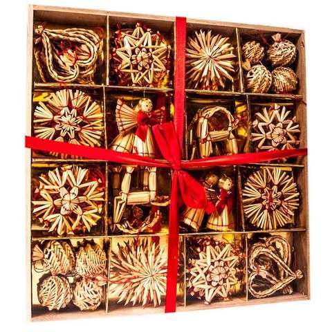Набор новогодних украшений ручной работы из соломы, 56 предметов - фото 1 - id-p69505439