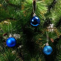 Набор елочных шаров с декоративным покрытием трех видов в тубе (Синий / 4 см), фото 3