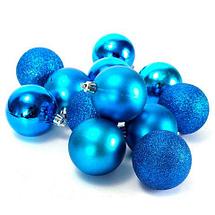 Набор елочных шаров с декоративным покрытием трех видов в тубе (Синий / 6,5 см), фото 2