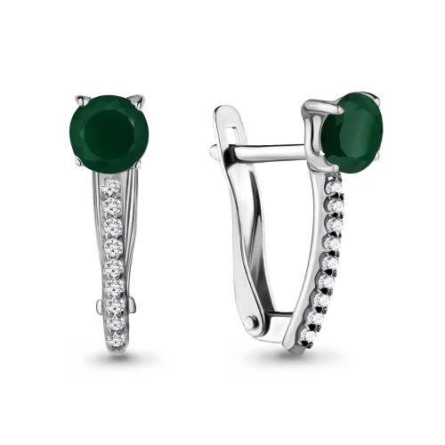 Серебряные серьги с агатом зелёным и фианитом Aquamarine 4406209А.5