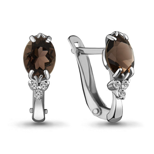 Серьги из серебра с кварцем дымчатым и фианитом Aquamarine 4414001А.5