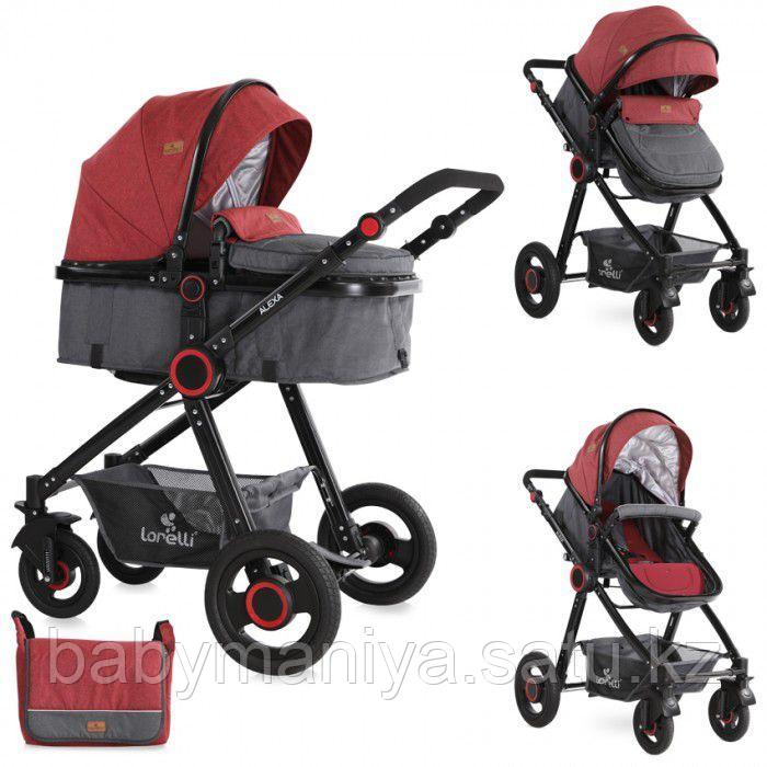 Коляска 2 в 1 Lorelli Alexa + Сумка для мамы Черный-красный/ Black&Red 1900