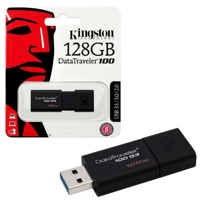 USB Флеш 128GB 3.0 Kingston DT100G3/128GB черный - фото 1 - id-p69577029