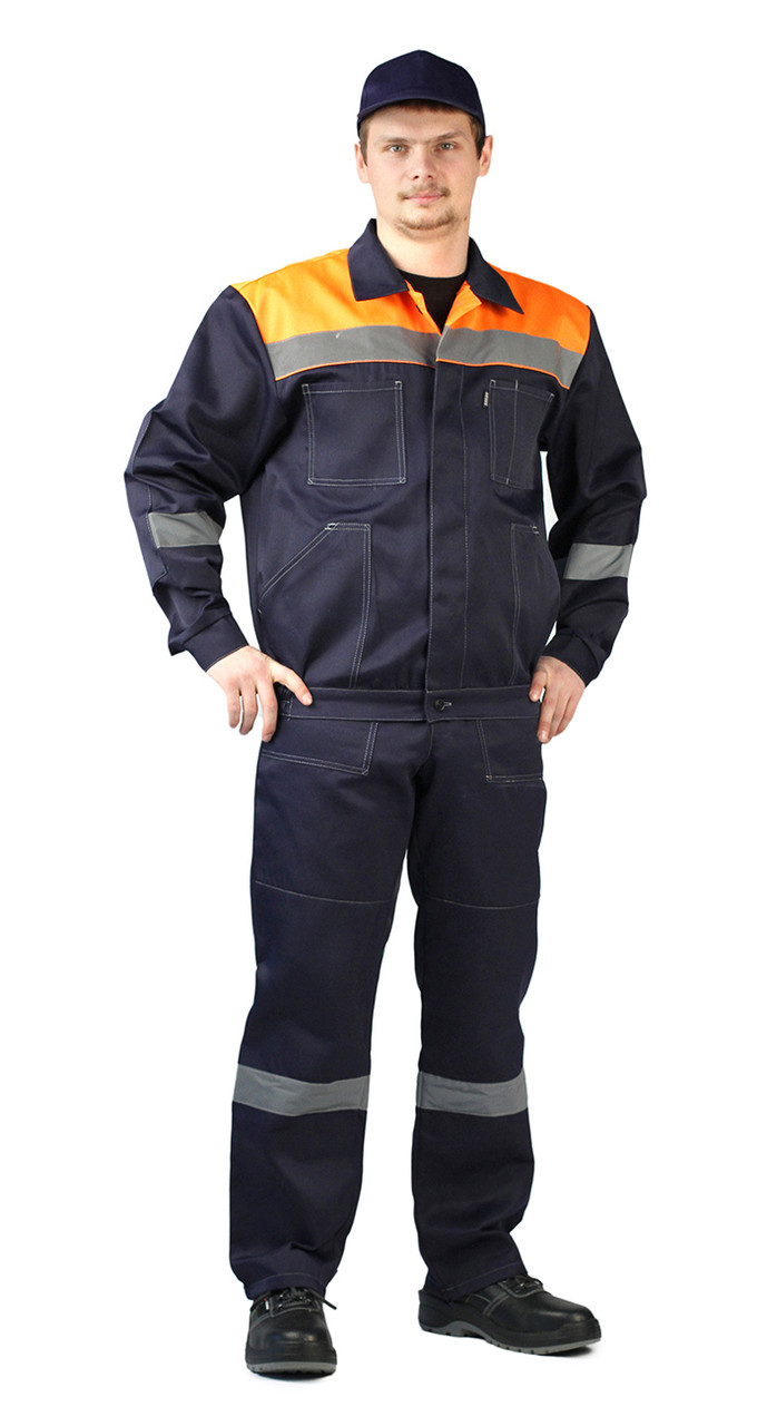 Костюм рабочий мужской летний Легион. Цвет: темно-синий с оранжевым - фото 1 - id-p69577090