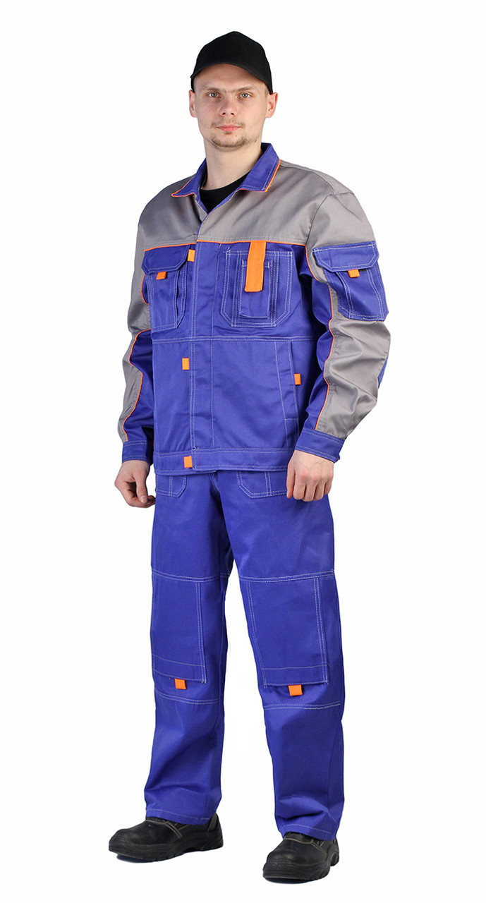 Костюм Профи летний мужской рабочий. Васильковый с серым