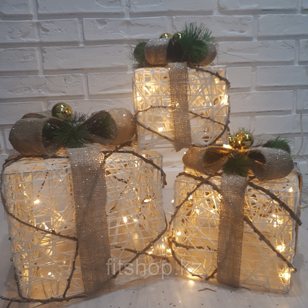 Новогодняя светодиодная фигура "Подарки" с золотым бантом