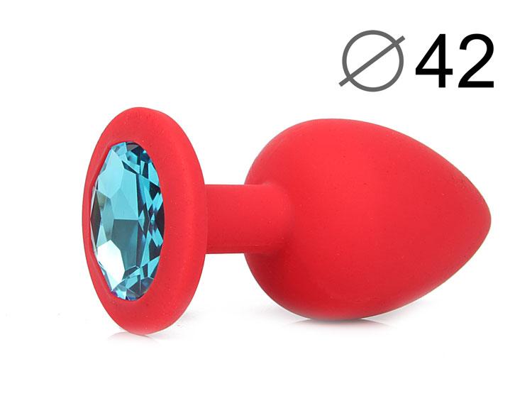 ВТУЛКА АНАЛЬНАЯ, L 95 мм D 42 мм, красная, цвет кристалла голубой, силикон, арт. SF-70602-05