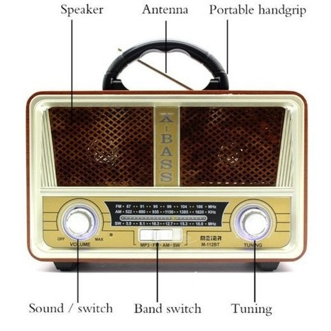 Радиоприемник в стиле ретро MEIER M-112BT с пультом {Bluetooth, FM, USB, TF card, AUX} (Светло-коричневый) - фото 5 - id-p69739558