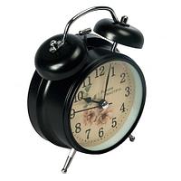Часы-будильник с подсветкой в винтажном стиле «Double Bell» (Черный)
