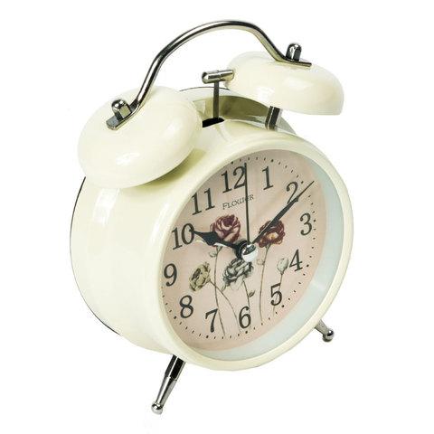 Часы-будильник с подсветкой в винтажном стиле «Double Bell» (Кремовый) - фото 1 - id-p69746129