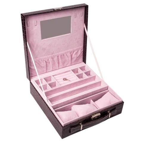 Кейс-шкатулка для ювелирных украшений «Драгоценный чемоданчик» с зеркалом и замочком (Коричневый) - фото 6 - id-p69747089