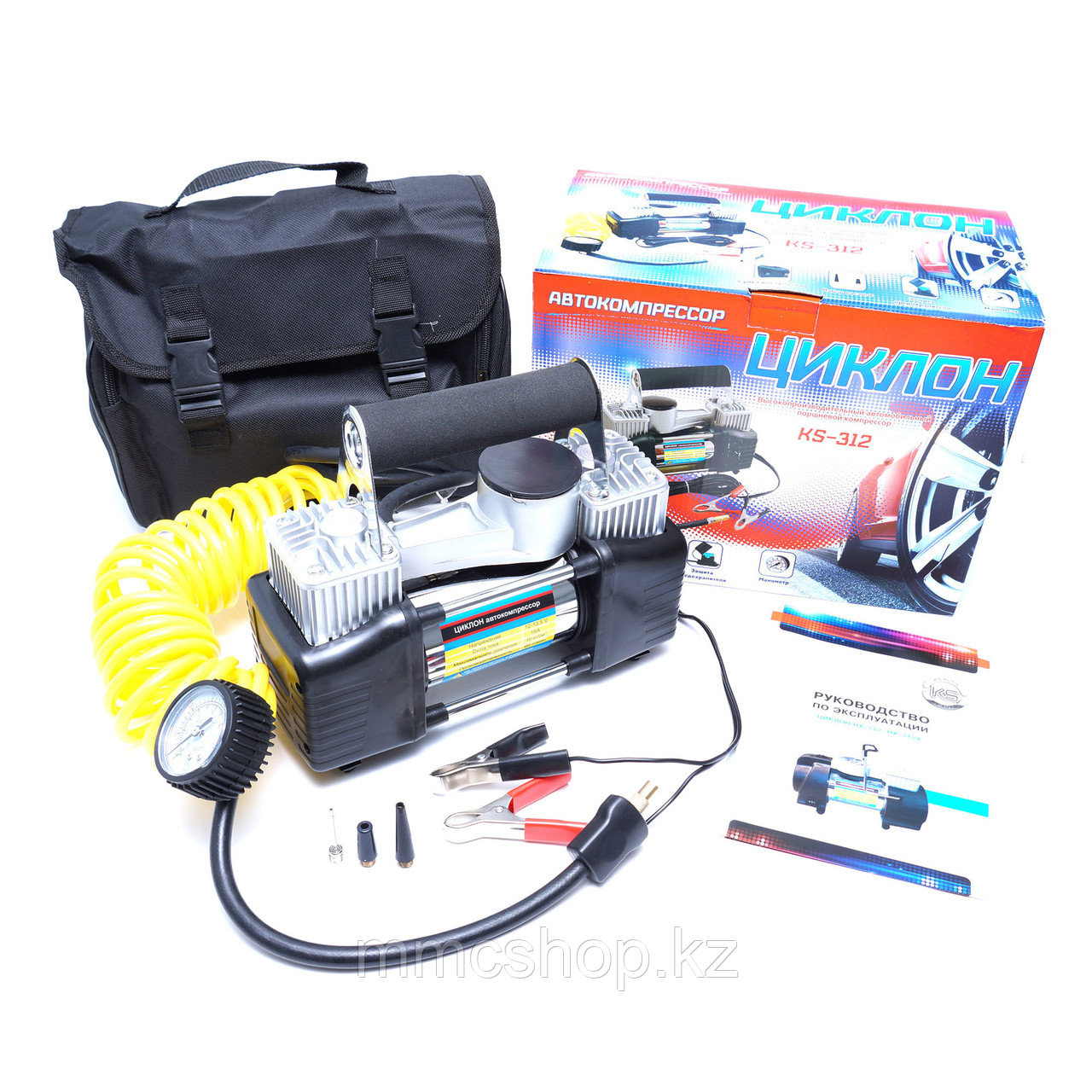 Автокомпрессор насос автомобильный компрессор 2 двухпоршневой циклон ks-312, фото 1
