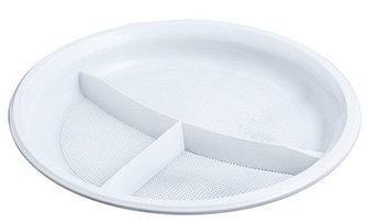 Пластиковая белая 3х секционная тарелка диаметр 205мм