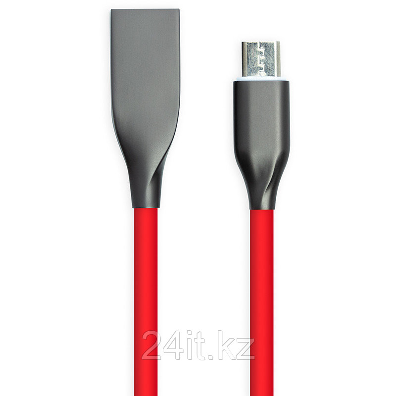 Кабель PowerPlant USB - microUSB, 2м, силикон, красный