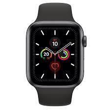 Apple Watch Series 5, GPS, корпус 44 мм, алюминий цвета «серый космос», спортивный ремешок чёрного цвета,