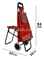 Складная сумка тележка + стульчик 2 в 1 на колесах красная с принтом