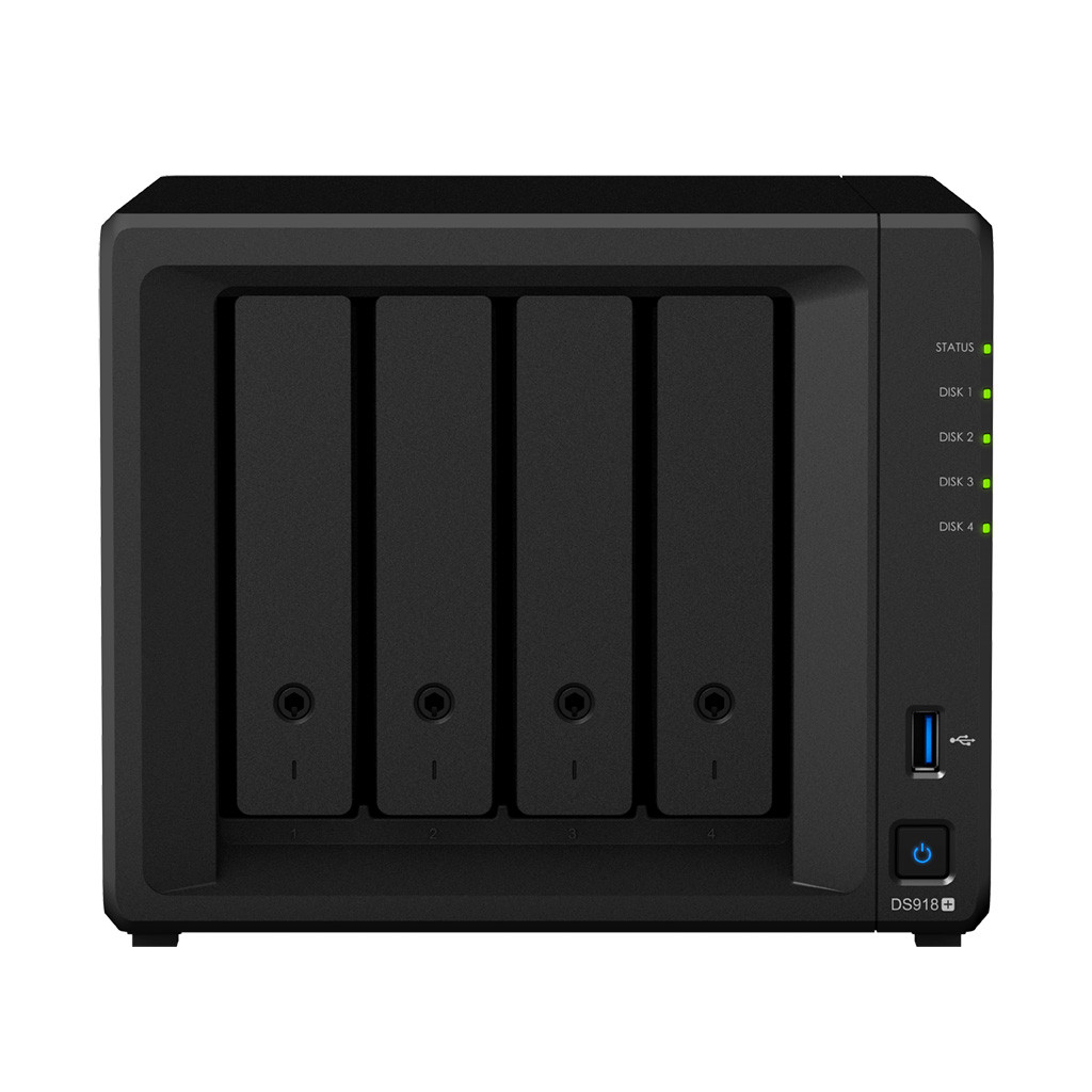 Synology DS918+ Сетевой NAS-сервер, 4 отсека для HDD, RAM 4Gb